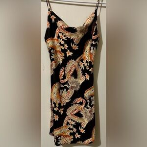 Urban Outfitters Black Floral Dragon Sateen Mini Slip Dress Small/Petite Y2K